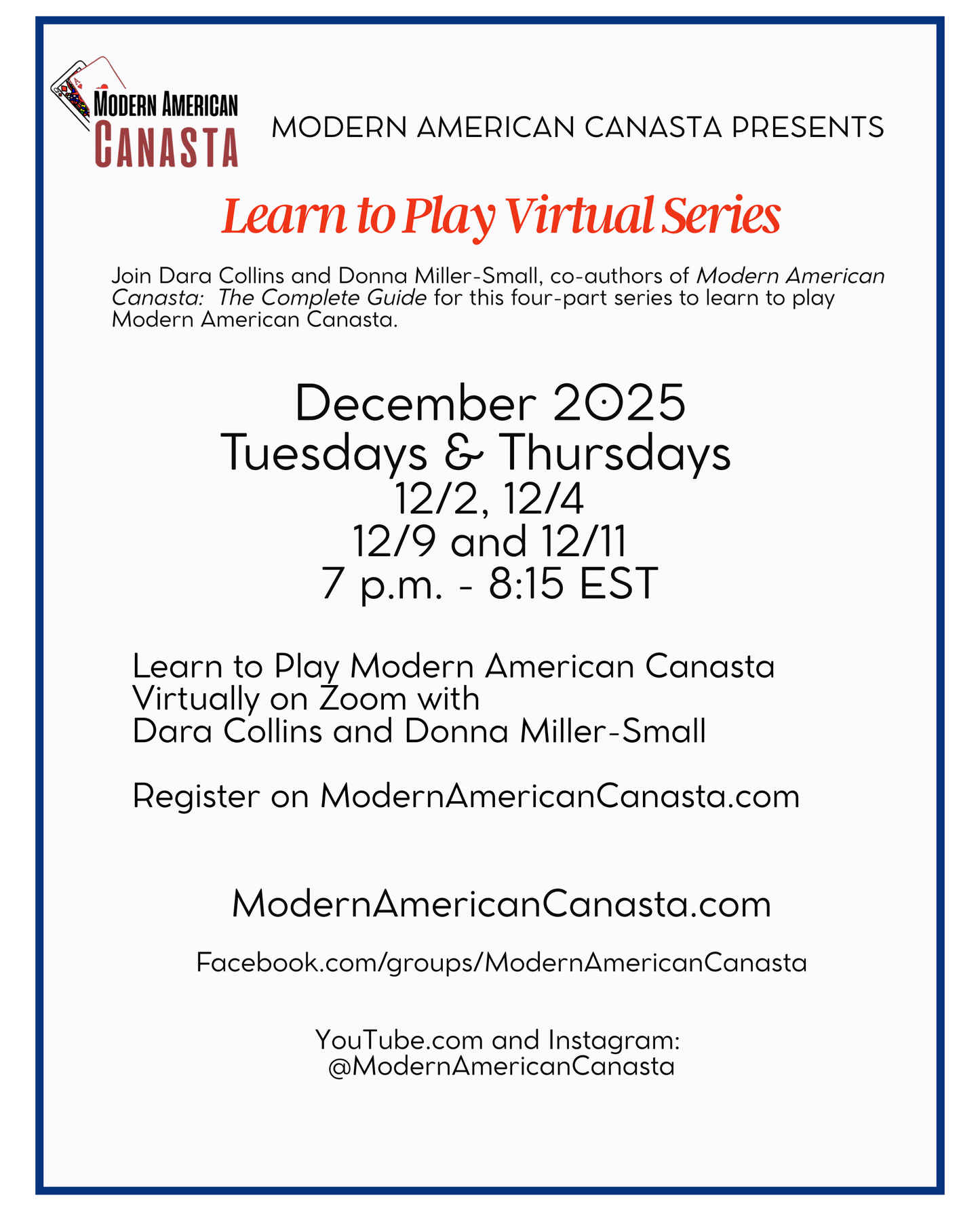 Learn to Play Modern American Canasta Virtual Series December 2025